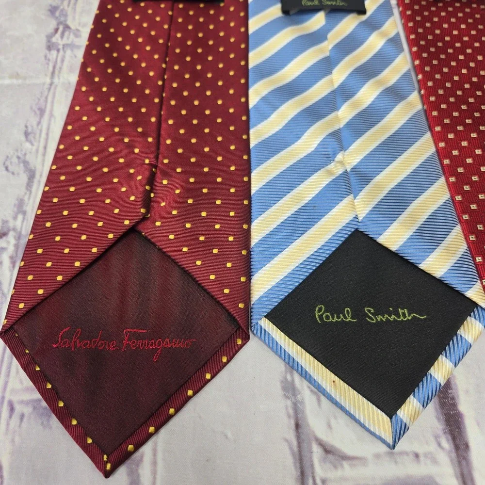 Lot of 4 Salvatore Ferragamo Paul Smith Ties Burgundy Blue Silk Designer Lot Men